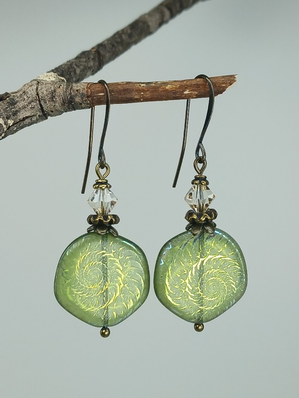 Spiral Fern Earrings Botanical Woodland Nature Jewelry Hand Crafted - Picture 4 of 9